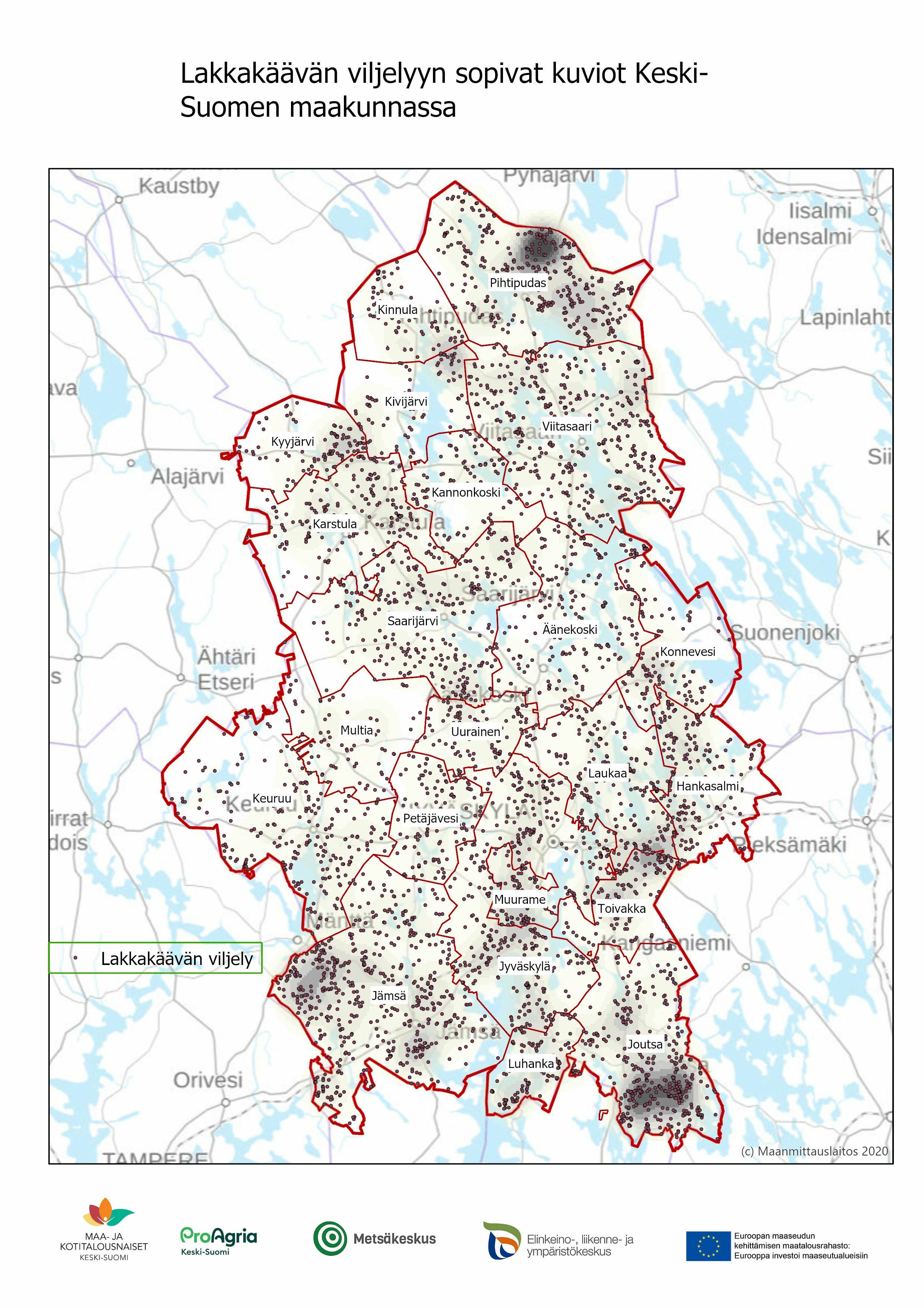 Lakkakäävän viljelyyn sopivat alueet