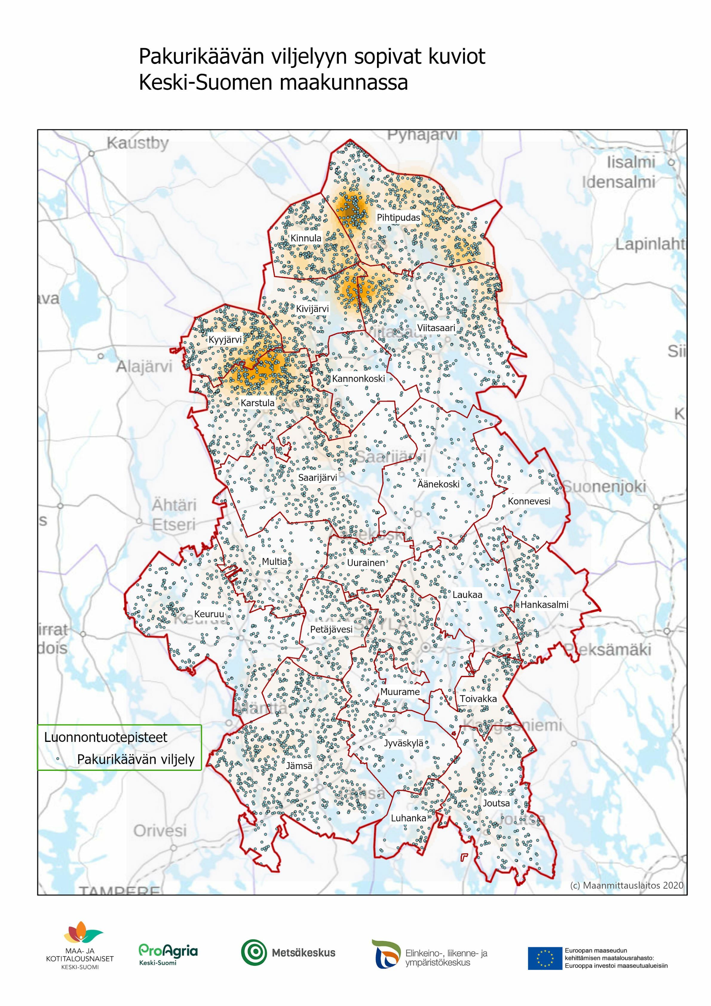 Pakurikäävän viljelyyn sopivat alueet